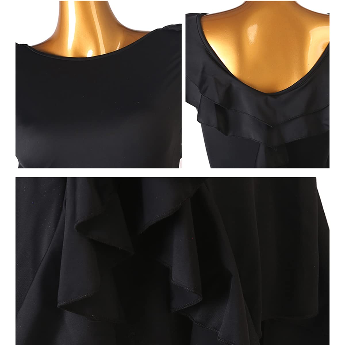 Damen Schwarz Latein Tanzkleider Ballsaal Salsa Samba Rock Latein Turnierkleid Asymmetrischer Saum Schlitzrock Weibliches Kleid Lateinischer Tanz Quaste