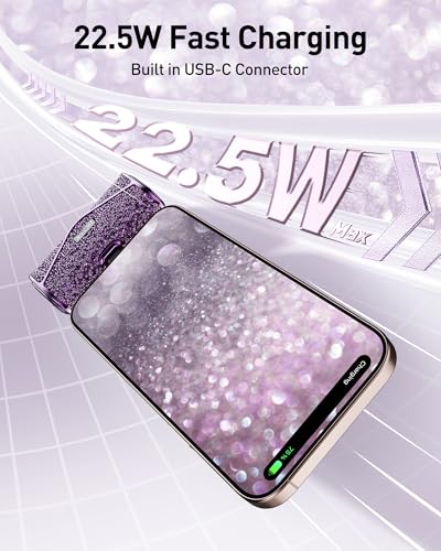 Image of iWALK Upgraded Sparkly Portable Charger 22.5W, 5000mAh Power Bank for iPhone 17 /16 /15 Series, Mini Battery Pack with Built-in USB-C Connector Compatible with Samsung S25 /24, iPad Pro /Air, AirPods