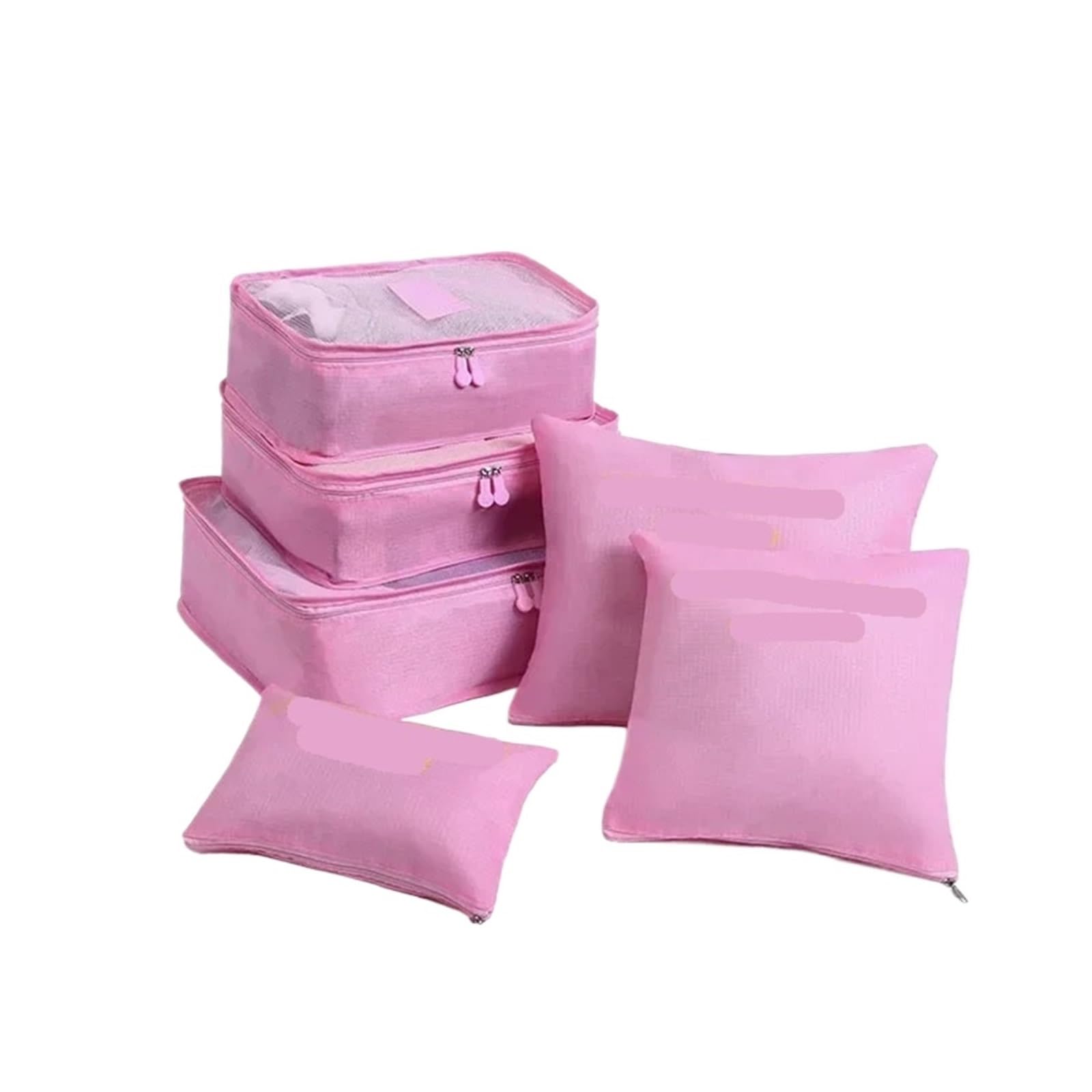 6Pcs Set Travel Organizer Foldable Storage Bags Suitcase Zip Packing Cubes Cases Portable Luggage Clothes Shoe Tidy Pouch for Suitcases(Pink)