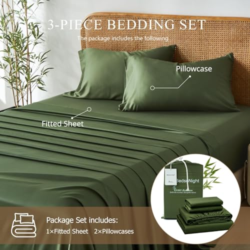 Image of 100% Viscose Derived from Bamboo Sheets Queen Size, Soft & Cooling Viscose from Bamboo Sheets Set, Organically Grown,Breathable & Soft Deep Pocket Up to 18 Inches(Olive Green)