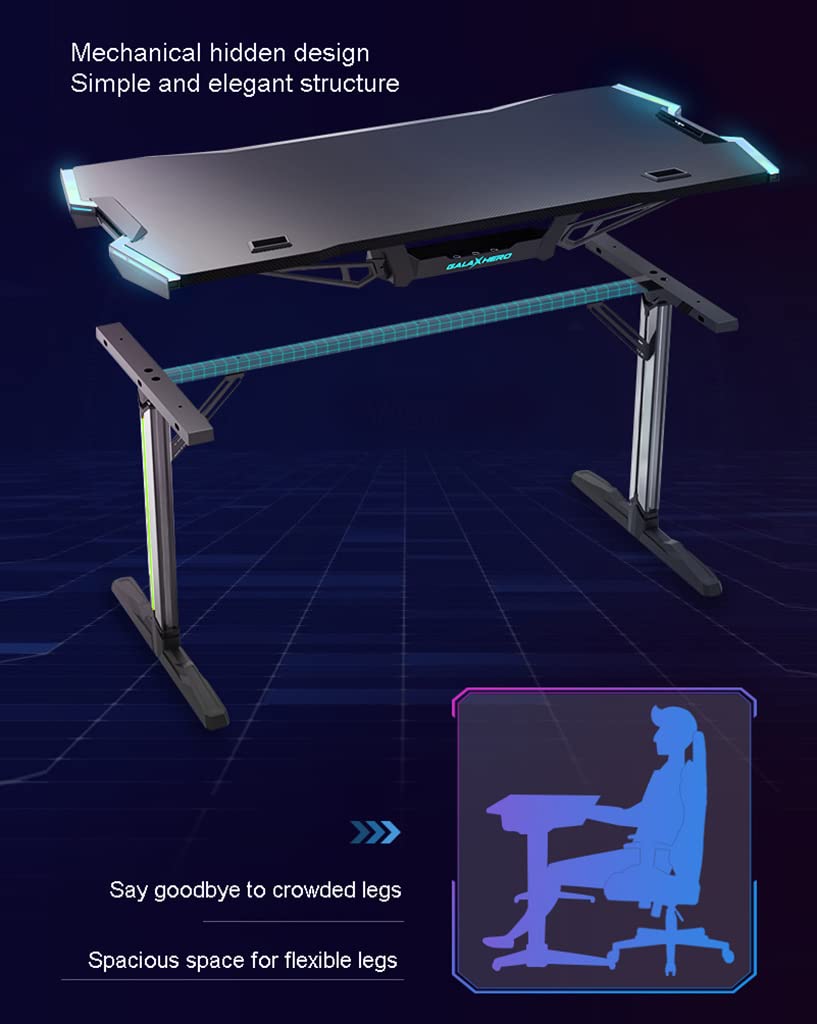 La migliore scrivania da gioco con luci a LED, scrivania per PC da gioco, scrivanie da gioco di grandi dimensioni, postazione di lavoro da tavolo per PC portatile con portabicchieri, gancio per