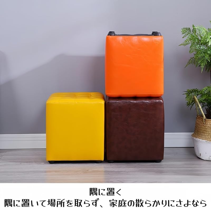 Scifimp無垢材スツール ブラック 丸椅子 レザークッション ローベンチ 小型コンパクト 組み立て簡単 頑丈 モダンナチュラル