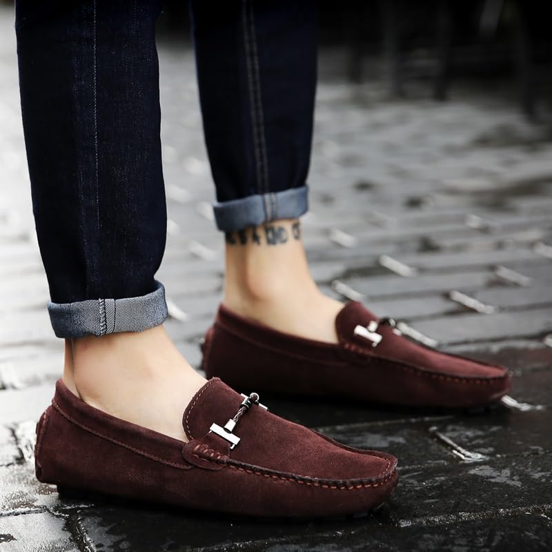 Mens Loafers Shoe Square Toe Nubuck Leather Driving Style Loafer Slip Resistant Anti-Slip Flexible Prom Slip-on3