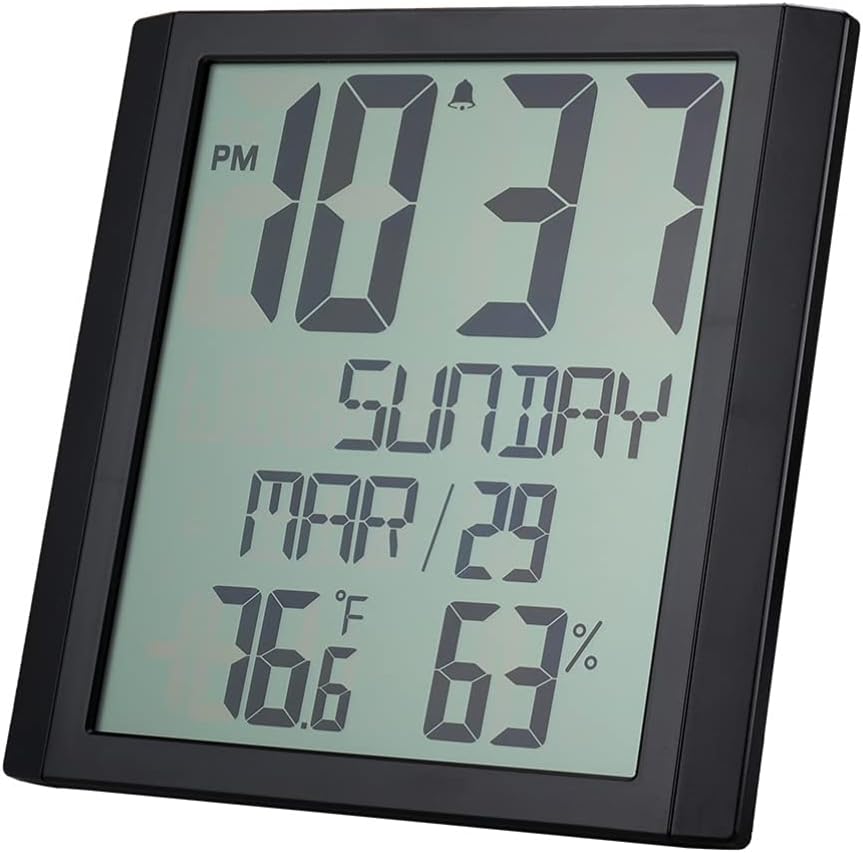 VOSAREA 1pc LCD Digital Clock Calendar and Hygrometer Stylish Wall Clock for Home and Office No Battery Included