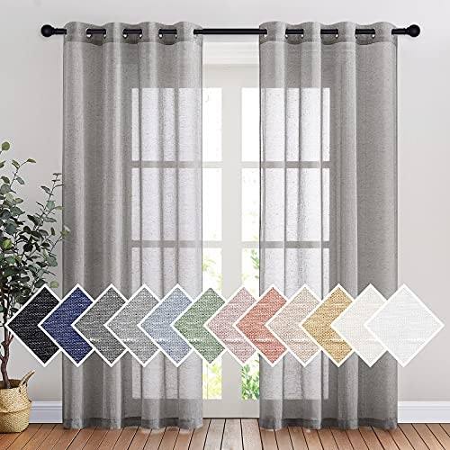 NICETOWN Sheer Curtains Flax Texture for Bedroom, Vintage Grommet Top Linen Textured Semitransparent Privacy Window Treatment Light Filter for Living