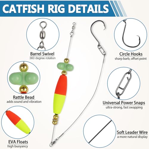 Catfish Rig Catfish Float Rigs Equipo de Pesca para Bagre con Cascabeles, Cuentas, Flotadores, Anzuelos en Círculo 6/0 8/0 Santee Cooper Rigs para Pesca en Río, Lago y Orilla miniatura 2