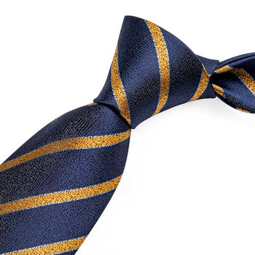 Image of DiBanGu Striped Tie Set for Men Silk Woven Plaid Necktie and Pocket Square Cufflinks Business Wedding
