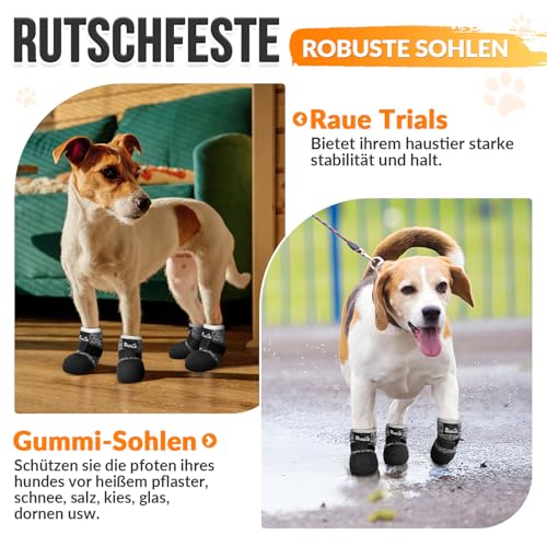 Eyein Hundeschuhe Pfotenschutz, Atmungsaktive & Rutschfeste Hundesocken für Hartholzböden und heiße Sommerböden, reflektierender Hundeschuhe mit Klettverschluss für Spaziergänge im Freien (Schwarz, 6)
