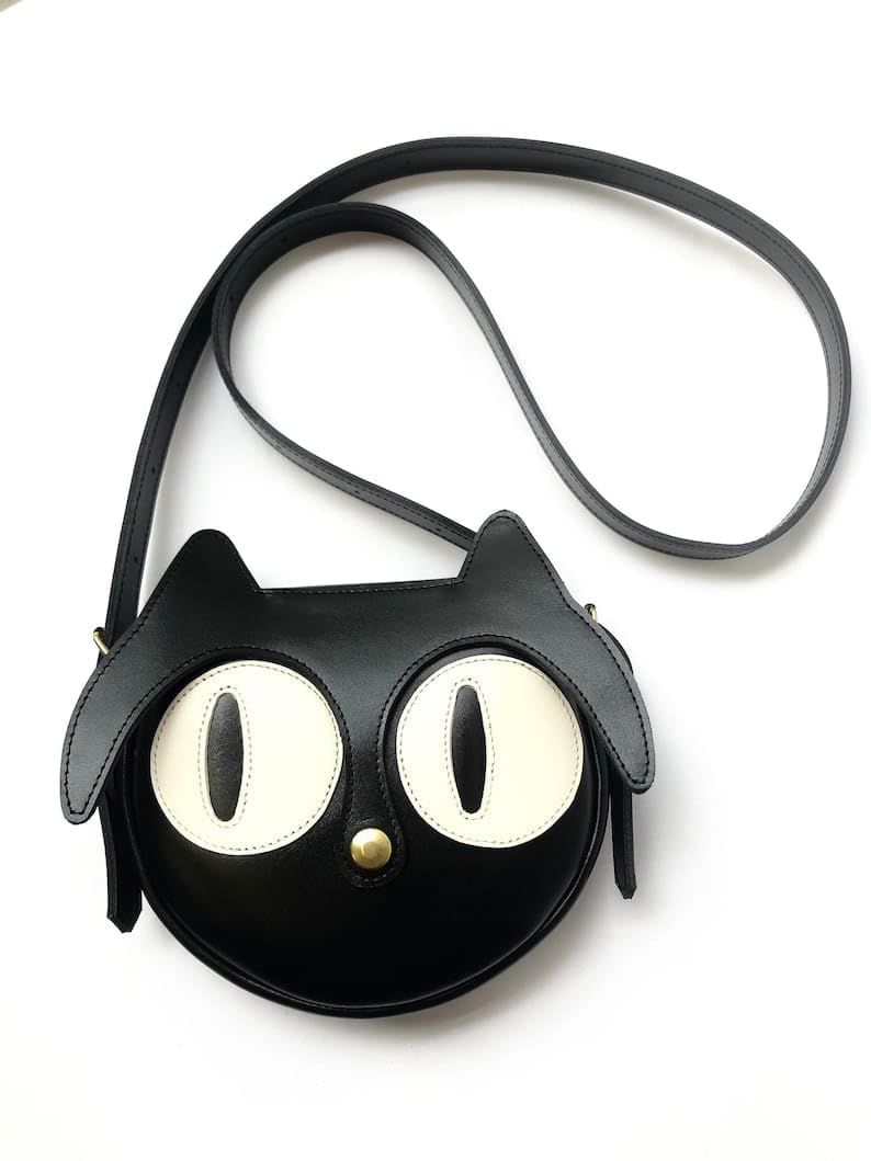 Cat Sling Bag | Black Premium Leather Modern Sling Bag with Zipper Closure | 1 Main Compartment | Women's Party Bag & Everyday Handbag-image-1
