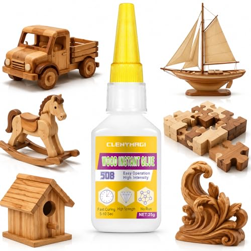 ClenyMagi Wood Glue, High Strength Fast Drying Clear Wood Glue for Furniture Heavy Duty, Woodworking, Garden, Crafts, DIY, Waterproof, Heat Resistant Tacky Adhesive (1 Bottle of 25g)