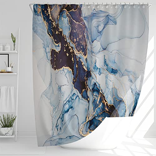 DeKeLaiFu Cloth Fabric Marble Shower Curtain Blue Gold Purple White with Steel Hooks - Image 2