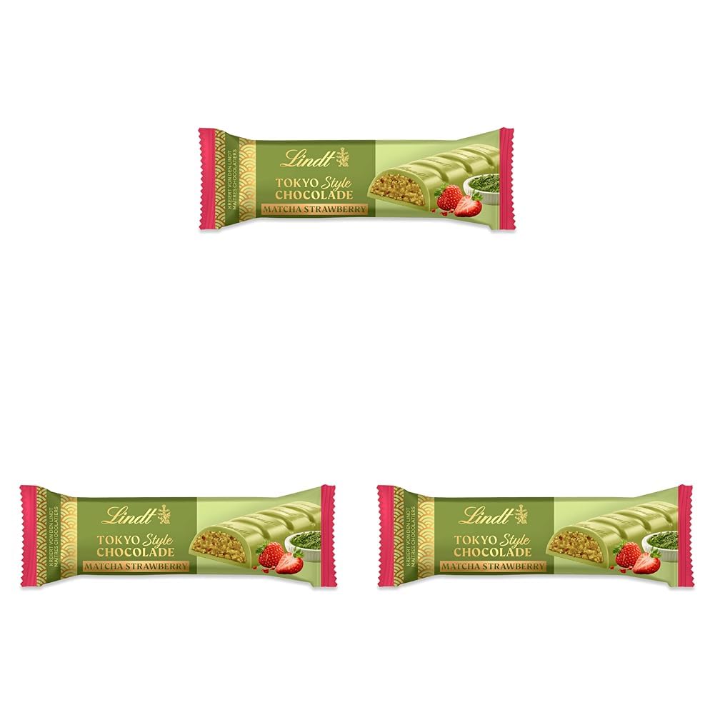 Lindt Tokyo Style Riegel | 40g Riegel | weiße Chocolade mit Matcha, Erdbeeren & knusprigem Genmai | Schokoladenriegel | exklusive Sorte (Packung mit 3)