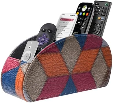 Remote Control Holder with 5 Compartments, PU Leather Remote Holder Compatible with Fire TV Remotes, Media Player Remotes, Heater Controllers, and Air Conditioner Remote ControlsLattice Pattern