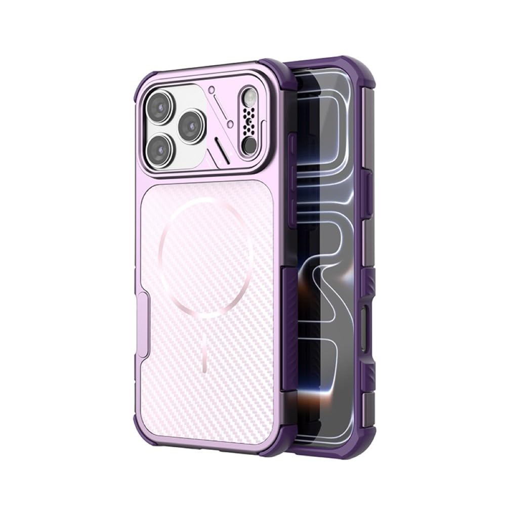 Carcasa genérica compatible con iPhone 15 Plus (color: rosa) con patrón de fibra de carbono magnética, a prueba de golpes
