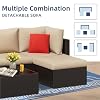 Vongrasig 5 Piece Patio Furniture Sets, Outdoor Patio Set Sectional Sofa, All-Weather PE Rattan Outdoor Couch with Ottoman, Glass Table for Garden, Backyard, Porch, Beige #3