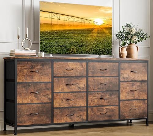 PeacefulHues 63" W Brown Long Fabric Dresser TV Stand with