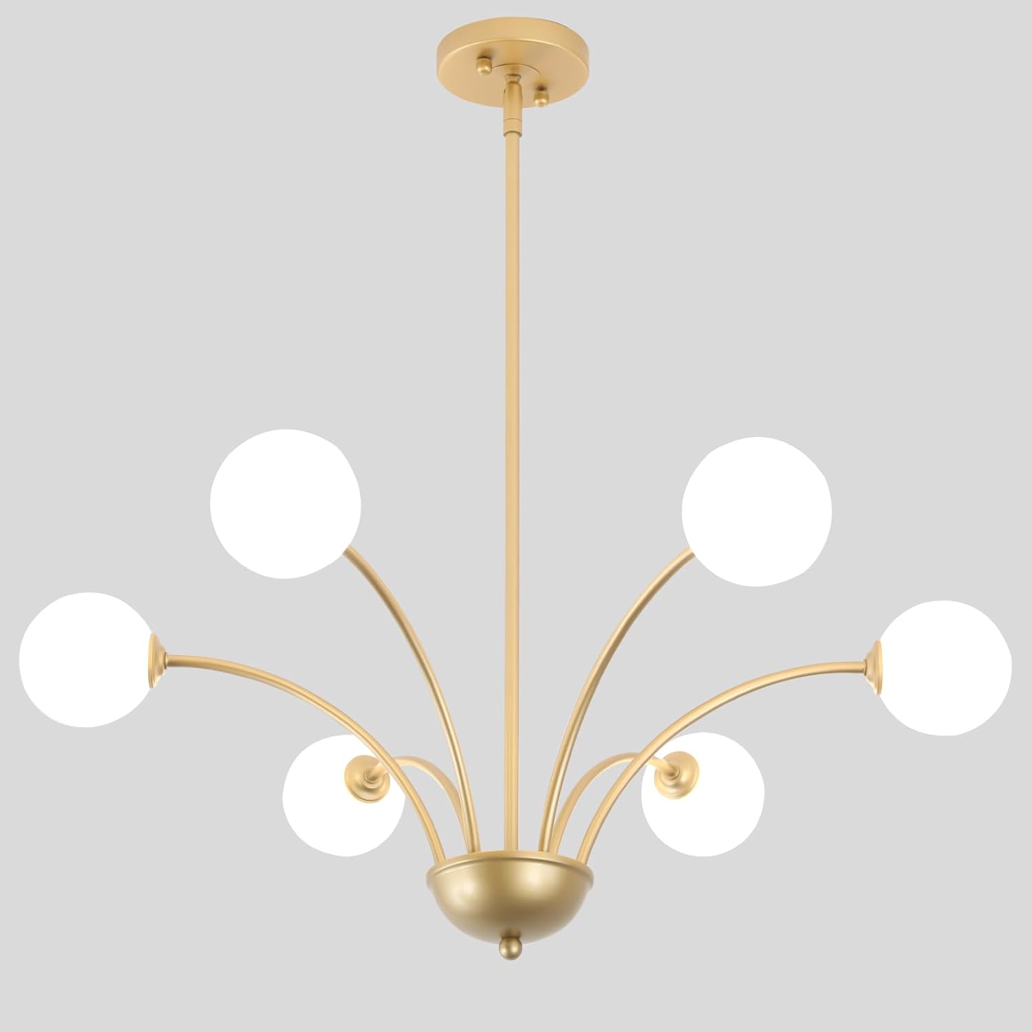 29.7” Modern Gold Chandelier 6-Lights Modern Vintage Golden Chandelier Light Fixture Rustic Farmhouse Glass Chandeliers for Dining Room, Kitchen Island, Bedroom, Living Room, Foyer, G9