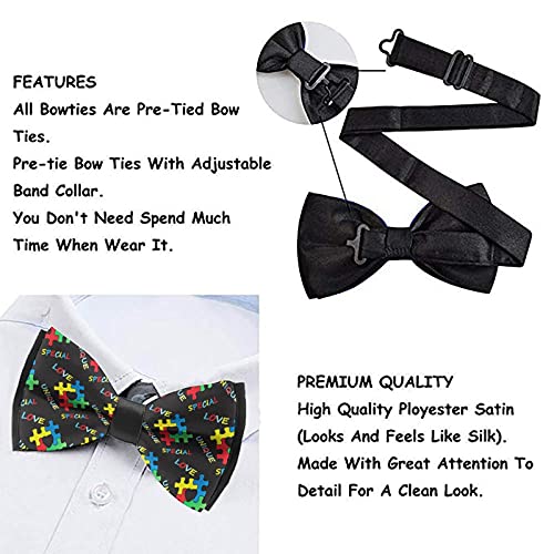 Amrandom Men's Boys Teens Classic Colorful Autism Awareness Puzzle Pieces Heart Black Bow Tie, Casual Formal Pre-Tied Bow Tie Fashion Weddings Gentleman Groom Business Office #TOP6