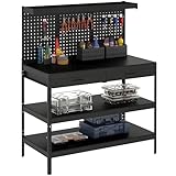 HOMCOM Werkbank 122 x 61 x 156 cm Arbeitstisch mit Lochwand, 2 Schubladen und 2...