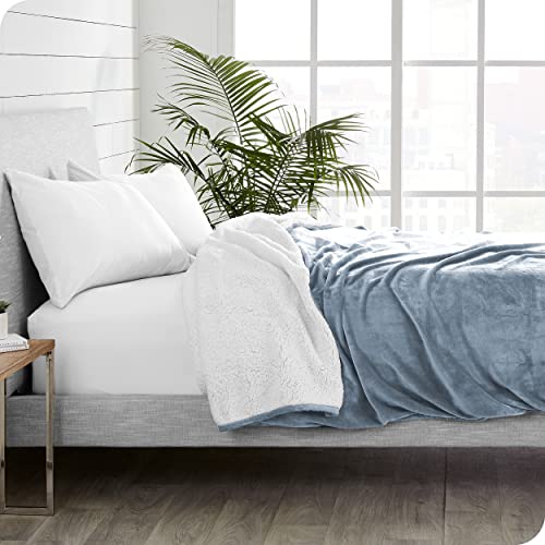 Bare Home Sherpa Fleece Blanket - Twin/Twin Extra Long Blanket - Blanket For Bed, Sofa, Couch, Camping And Travel - Warm & Lightweight - Fluffy & Soft Plush - Reversible (Twin/Twin Xl, Dusty Blue) #TOP3