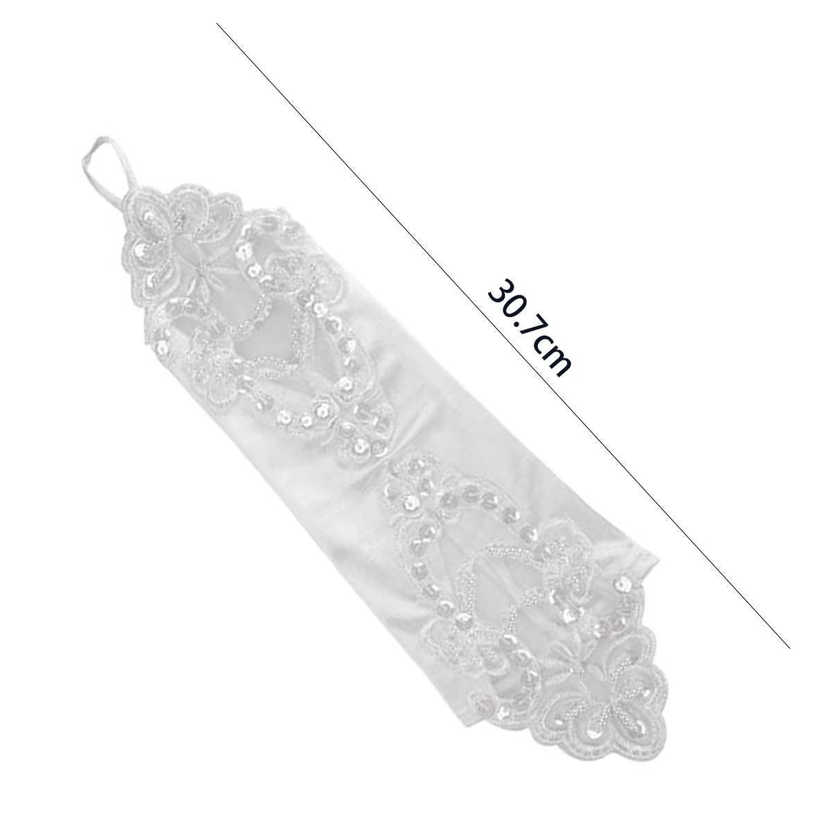 1 par de guantes largos sin dedos de satén con encaje y lentejuelas para niñas de flores, para boda, comunión, dama de honor, color blanco