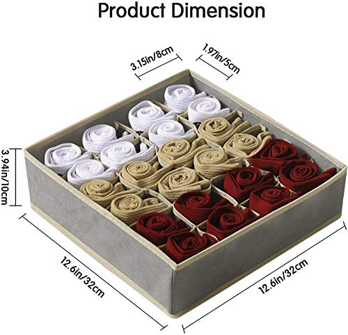 SYGY 2 Pack Socks Underwear Drawer Organizer Divider, 24 Cells Foldable Fabric Closet Organizer Storage Box for Socks, Underwear, Ties, Belts, Panties (Grey)