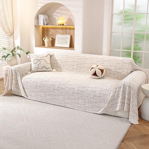 YSTELLAA Funda Sofa 3 Plazas, 200x340 CM, Cubre Sofas Multipurpose con Reposabrazos, Sofa Cover For All Seasons, Funda Sofá Stain Resistant, Beige