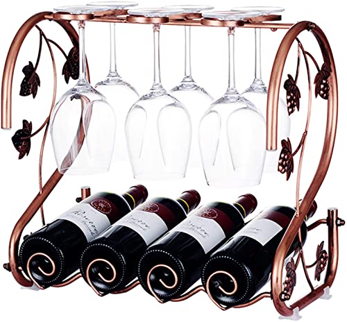 Soporte de vino de hierro para 4 botellas y 6 copas miniatura 1