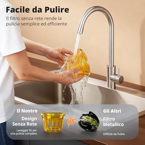 Airmsen Estrattore Di Succo A Freddo Elettrico, Slow Juicer Con Imboccatura Extra Large Da 147 Mm, Capacità Di 2,1 L, Motore Da 300 W, Tecnologia A Spirale Lenta Migliorata 7+1, Facile Da Pulire Nero - 7