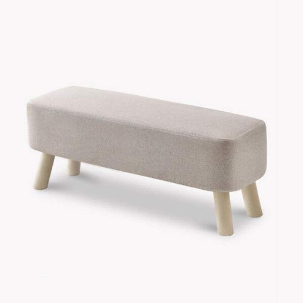 Repose-pieds ottoman en lin avec pieds en bois massif pour salon et chambre