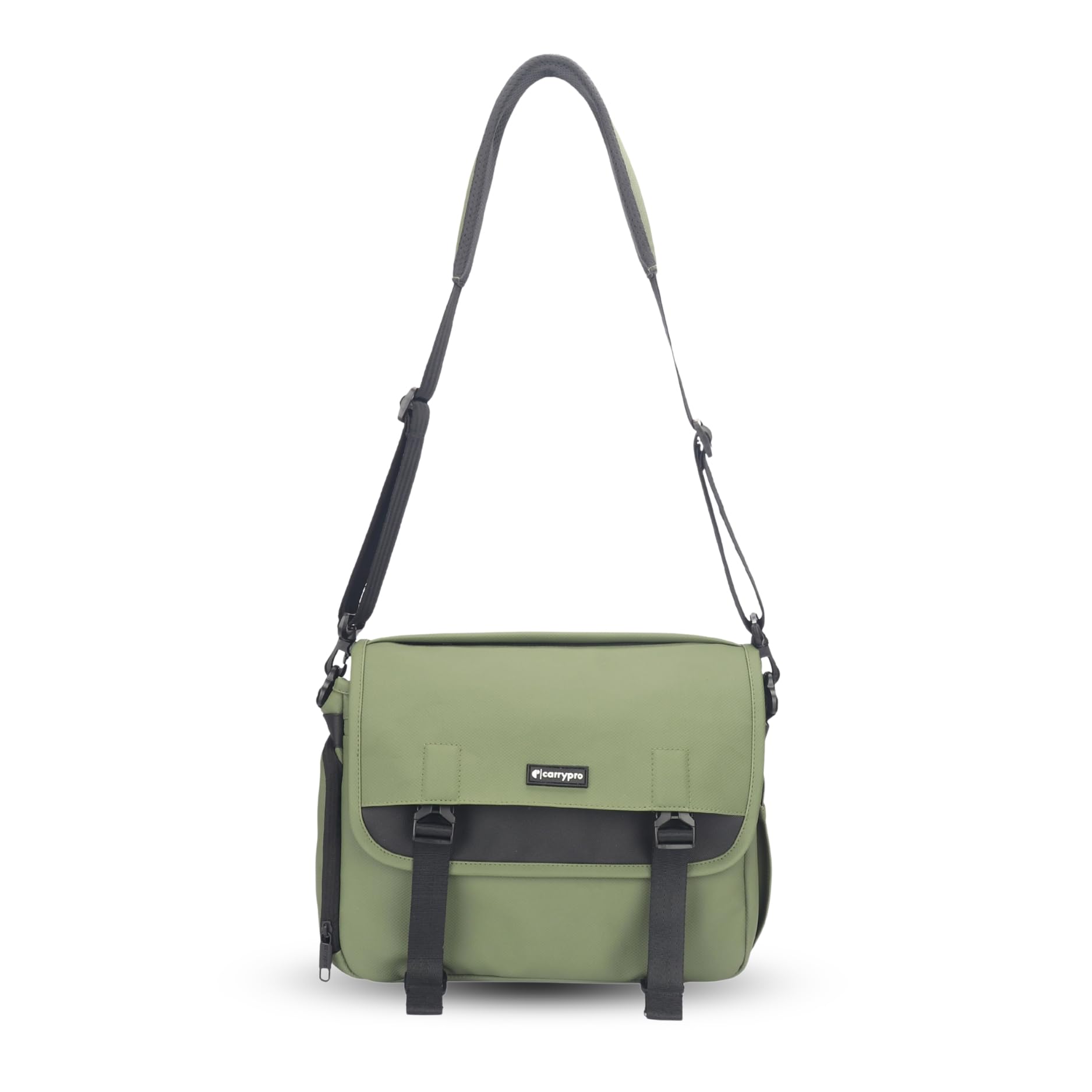 CarryPro Shockproof Camera Bag for DSLR/SLR - Water-Resistant Camera Sling Bag with Padded Compartment for Drone & Tripod, Multiple Pockets & Quick Release Buckles, 6L fits 14inch Laptop, Green