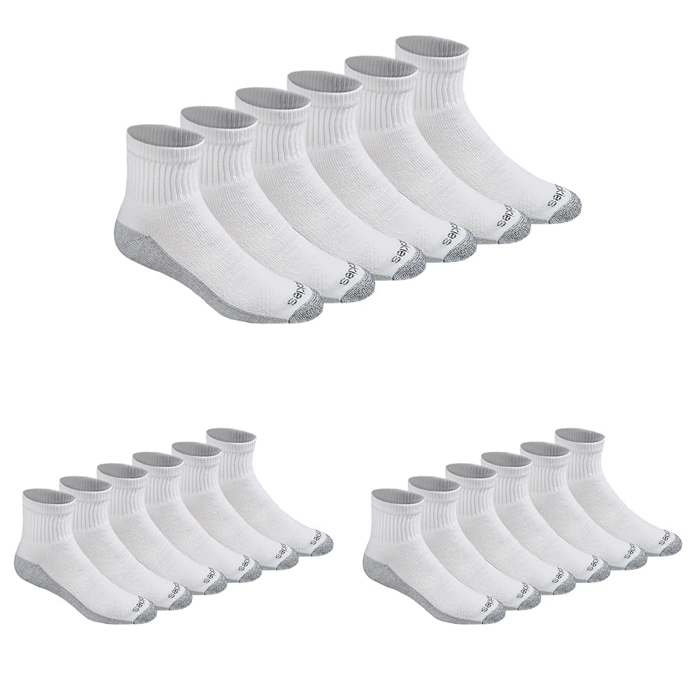 Dickies Men's Dri-Tech Moisture Control Quarter Socks, Available in M-XXL (6, 12, 18 Pairs), White (6 Pairs), Large (Pack of 3)