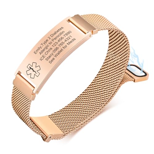VNOX Medical Alert Id Bracelet for Men Women, Custom Engraving Ad...