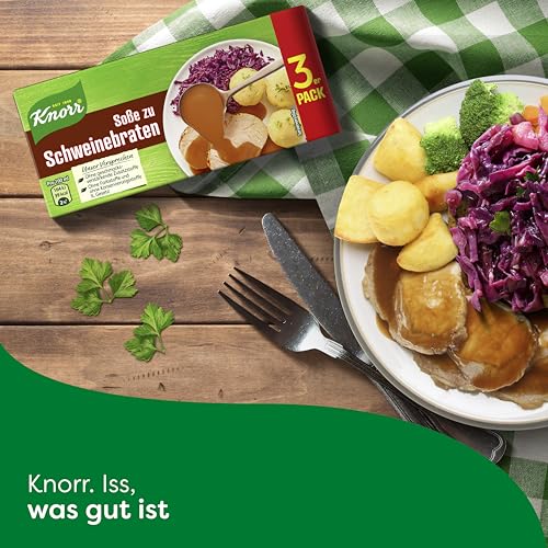 Knorr Soße zu Schweinebraten leckere dunkle Soße ohne geschmacksverstärkende Zusatzstoffe 3er Pack, 3 x 250ml