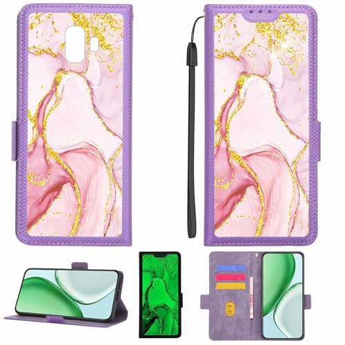 Aroepurt Case Compatible for Klipad KL503 4G Phone Case Flip Cover [with Tempered Glass Screen Protector][RFID Blocking][Gold Glitter+Luminous] LPT-FDL