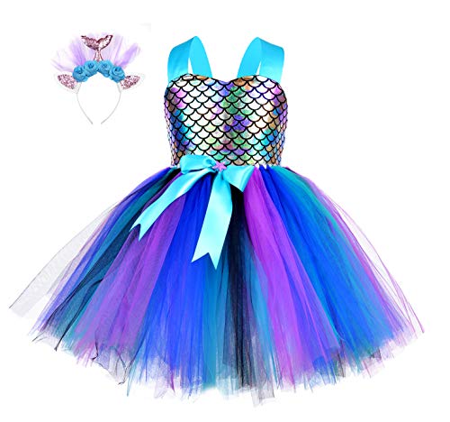 Mermaid Princess Costumet Tutu Fancy Dress Pageant Birthday Theme Party Halloween Toddle Girl Outfit Deep Purple