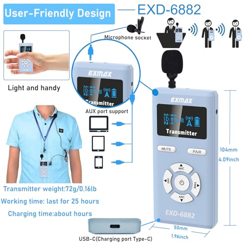 EXMAX EXD-6882 2.4GHz Sistema inalámbrico de Tour Guide para Audio y Voz con 1 Transmisor y 10 Receptores miniatura 2