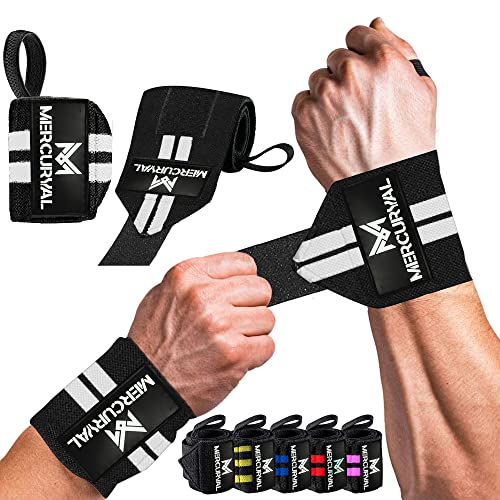 MERCURYAL 2 Muñequeras Gym - Muñequeras Crossfit - Accesorios Fitness - Muñequeras Deportivas Unisex (Negro/Blanco)