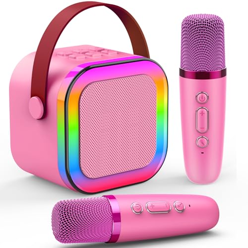 Dislocati Karaoke Maschine Kinder mit 2 Karaoke Mikrofon Bluetooth, Mädchen Geschenke Spielzeug für 3-12 Jahre, Tragbarer Lautsprecher mit LED-Lichtern, Ideal für Familienfeiern und Freundestreffen