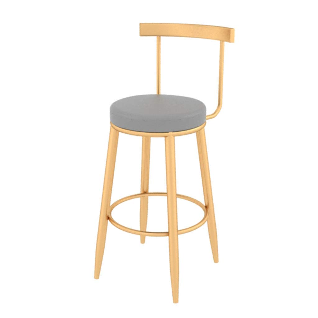 Counter Bar Stools with Backrest, Kitchen Pub Counter Bar Chair, Faux Leather Seat, Gold Metal Legs, Home Office Furniture, Seat Height 25.6inch - Grey