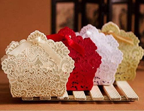 ponatia 50 PCS Laser Cut With Ribbon Wedding Party Favor Box, Wedding Gift Box, Chocolate Candy and Gift Boxes Paper bags for packaging(Gold) - Image 3