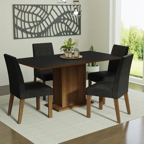 Image of Madesa 4 Seater Dining Set with Fully Cushioned Rectangular Table Top Sturdy Wooden 160 Cm for Dining Room and Kitchen - Brown /Black