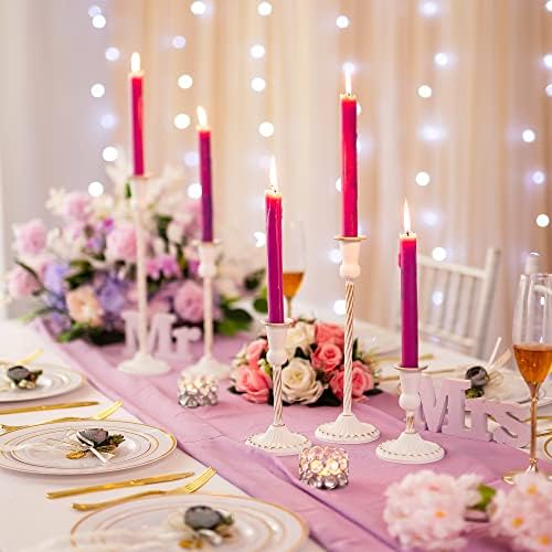 Sziqiqi Metal Candle Holders for Taper Candles, 5Pcs Vintage Candlestick Holders, White Single-Head Candle Stick Candelabra Decorative Table Centerpiece for Wedding Event Mantel Candlelight Dinner