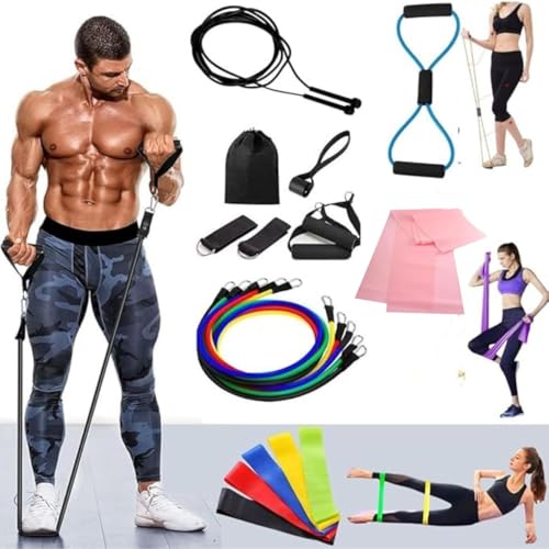 Kit 19 Itens para Exercícios, Treino Elástico, Corda De Pular, Fa...