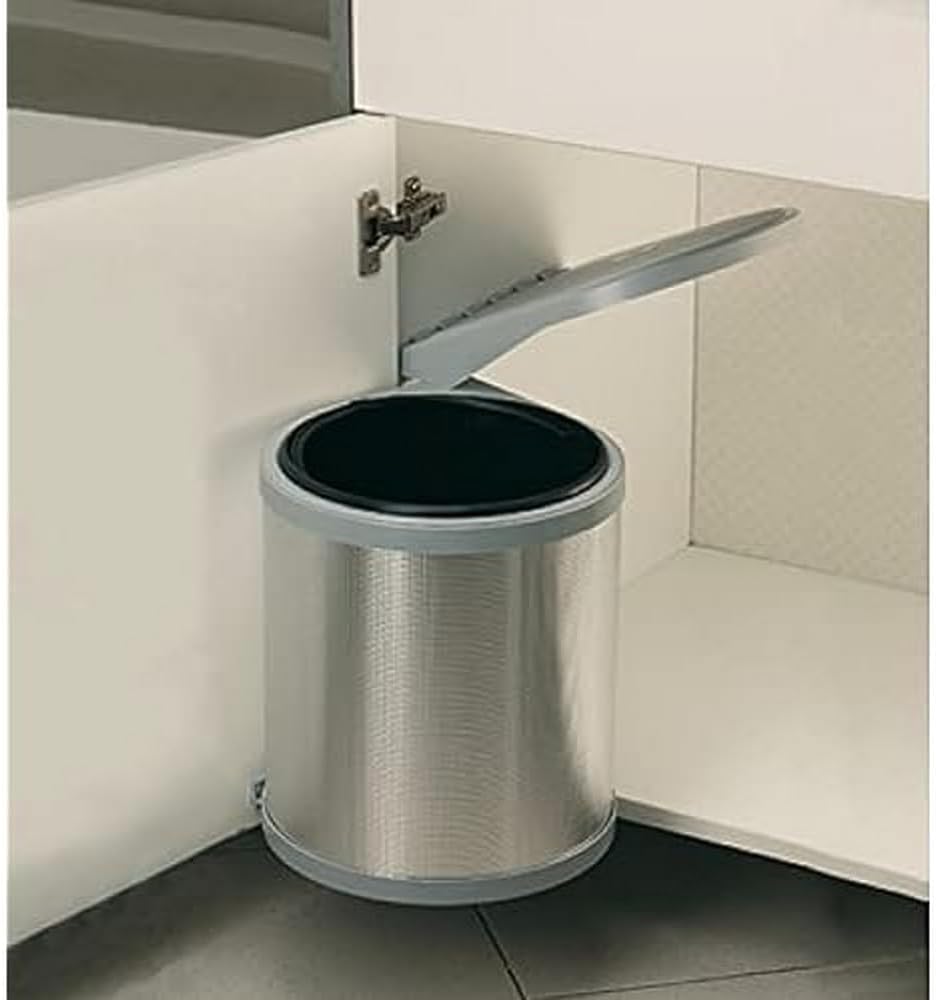 Elletipi Ring PPI607 / 1 Automatic Dustbin for Under Sink Door, Base Side Fixing, Plastic and Steel, 27 x 27 x 32 cm, Stainless Steel Finish