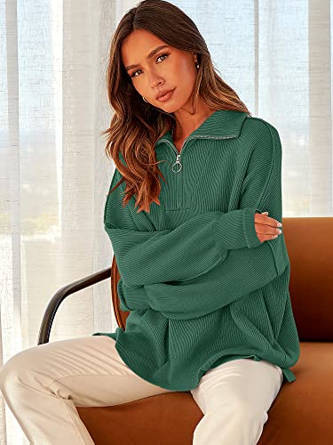 Image of ANRABESS Womens Oversized Quarter Zip Pullover Sweaters | Fall Fashion Outfits, Long Sleeve Slit Side, Baggy Loose Fit, 1 /4 Zip Lapel Collared, Ribbed Knit Soft Warm Winter Clothing