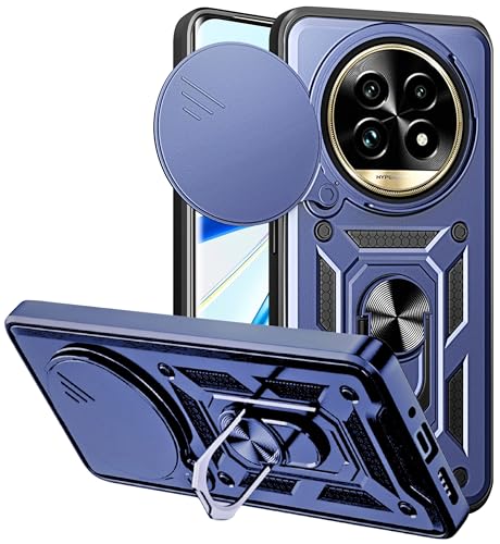 Image of SPAZY CASE Realme 13 Pro 5G / 13 Pro Plus 5G Back Cover | Heavy Duty Hybrid Case with 360 Degree Rotating Finger Ring Holder + Slider Shutter Camera Protection Case - Blue