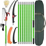 30 Ft Manual Pole Saw, Extendable Tree Pruner Blade and Scissors Set with 9 Fiberglass Handles, Long Branch Pruner Retractable for Backyard and Garden, Bush Cutting and Pruning of Palm Trees