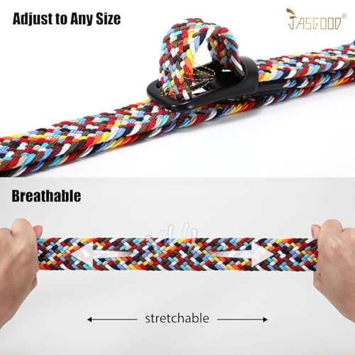 Image of JASGOOD Stretch Belt for Men, Men Women Elastic Woven Braided Belt 1 3 /8 Casual Belt Golf Belt for Jeans Pants