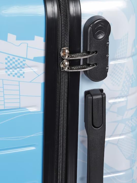 Image of TEAKWOOD LEATHERS Twin Printed 360 Degree Rotation Hard Cabin Trolley Bag (Blue, Small)